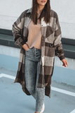 Casual Plaid Pocket Buckle Turndown Collar Outerwear