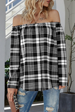 Casual Plaid Patchwork Off the Shoulder Tops(3 Colors)