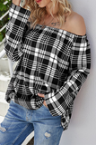 Casual Plaid Patchwork Off the Shoulder Tops(3 Colors)