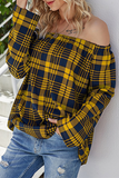 Casual Plaid Patchwork Off the Shoulder Tops(3 Colors)