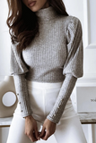 Casual Solid Buckle Fold Turtleneck Tops(3 Colors)