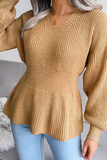 Casual Solid Patchwork Flounce V Neck Sweaters(3 Colors)