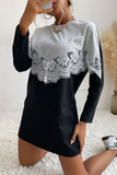 Street Patchwork Lace Contrast O Neck Dresses