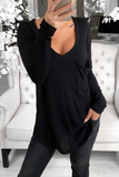 Casual Solid Patchwork Pocket V Neck Tops(5 Colors)