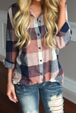 Casual Plaid Pocket Buckle Turndown Collar Tops