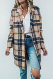 Casual Plaid Print Without Belt Turn-back Collar Outerwear