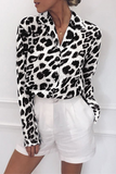 Casual Leopard Buckle Turndown Collar Tops(4 Colors)