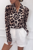 Casual Leopard Buckle Turndown Collar Tops(4 Colors)