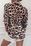 Casual Leopard Buckle Turndown Collar Tops(4 Colors)