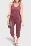 Casual Solid Frenulum U Neck Jumpsuits(4 Colors)