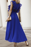 Elegant Solid Flounce Strap Design V Neck Pleated Dresses(5 Colors)