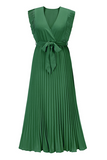 Elegant Solid Flounce Strap Design V Neck Pleated Dresses(5 Colors)