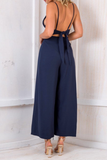 Sexy Solid Patchwork Spaghetti Strap Loose Jumpsuits