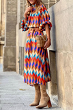 Casual Print Patchwork Half A Turtleneck Straight Dresses