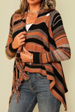 Fashion Striped Tassel Patchwork O Neck Tops