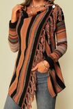 Fashion Striped Tassel Patchwork O Neck Tops