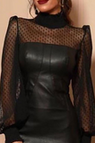 Sexy Solid Mesh Half A Turtleneck Pencil Skirt Dresses