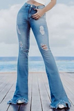 Casual Solid Patchwork Boot Cut Denim Jeans