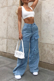 Casual Solid Patchwork Loose Denim Jeans