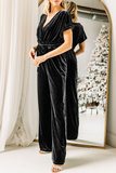 Casual Solid Patchwork V Neck Straight Jumpsuits