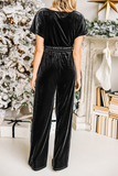 Casual Solid Patchwork V Neck Straight Jumpsuits