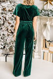 Casual Solid Patchwork V Neck Straight Jumpsuits