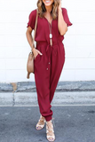 Casual Solid V Neck Straight Jumpsuits(3 Colors)