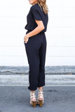 Casual Solid V Neck Straight Jumpsuits(3 Colors)