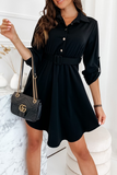 Casual Solid Patchwork Turndown Collar Shirt Dress Dresses