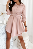 Casual Solid Patchwork Turndown Collar Shirt Dress Dresses