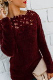 Casual Solid Lace Patchwork O Neck Sweaters (4 Colors)