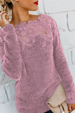 Casual Solid Lace Patchwork O Neck Sweaters (4 Colors)