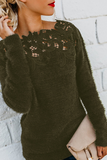 Casual Solid Lace Patchwork O Neck Sweaters (4 Colors)