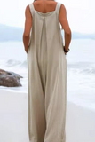 Casual Solid Square Neck Pocket Loose Jumpsuit(13 Colors)