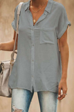 Casual Solid Turndown Collar Tops(4 Colors)