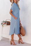 Casual Solid Turndown Collar Straight Dresses