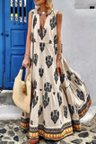 Fashion Print V Neck Cake Skirt Dresses(3 Colors)