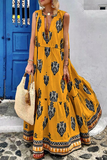 Fashion Print V Neck Cake Skirt Dresses(3 Colors)