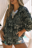 Casual Print Turndown Collar Tops