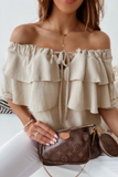 Fashion Solid Flounce Off the Shoulder Tops(3 Colors)