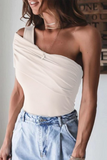 Fashion Solid Patchwork One Shoulder T-Shirts(3 Colors)