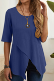 Casual Solid Slit O Neck T-Shirts(6 Colors)