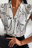 Fashion Print Turndown Collar Tops(3 Colors)