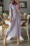 Fashion Print Patchwork V Neck Waist Skirt Dresses