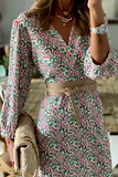 Fashion Print Patchwork V Neck Waist Skirt Dresses