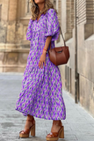 Fashion Print V Neck Cake Skirt Dresses(10 Colors)