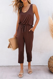 Casual Solid Patchwork U Neck Regular Jumpsuits(3 Colors)