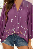 Casual Print Draw String V Neck Tops(5 Colors)