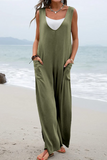 Casual Solid Patchwork U Neck Straight Jumpsuits(5 Colors)