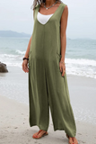 Casual Solid Patchwork U Neck Straight Jumpsuits(5 Colors)